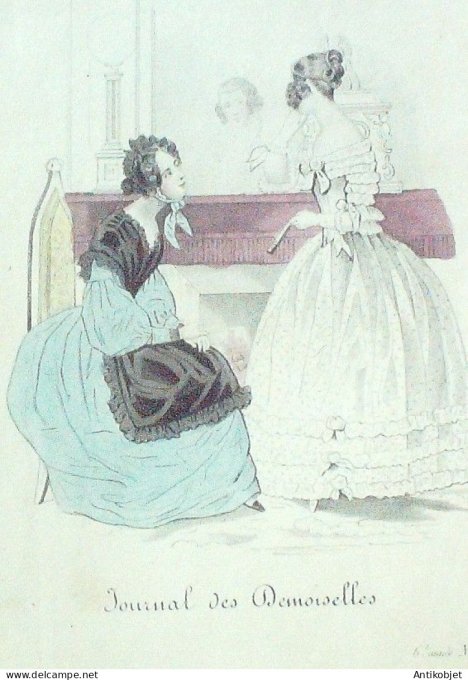 Gravure Mode J.Demoiselles 1838 # 10 (aquarelle Old Fashion plate)