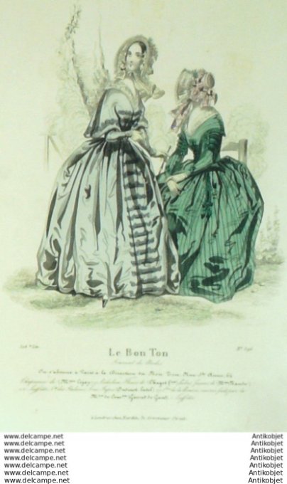 Gravure Mode Le Bon Ton 1841 # 597 (aquarelle old fashion plate)