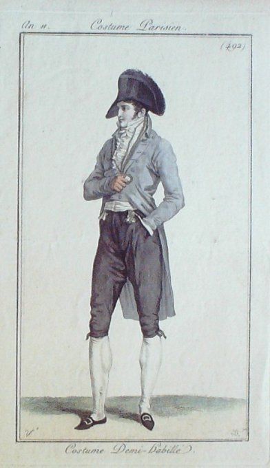 Gravure Mode Costume Parisien 1803 an 11 # 492 (eau forte old Fashion plate