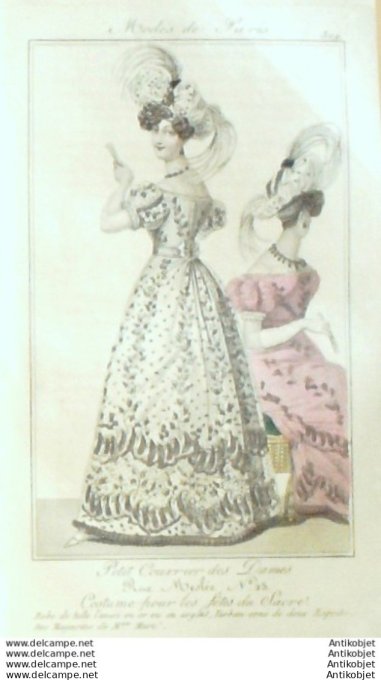 Gravure Mode Courrier des Dames 1825 #  309 (eau forte old Fashion plate)