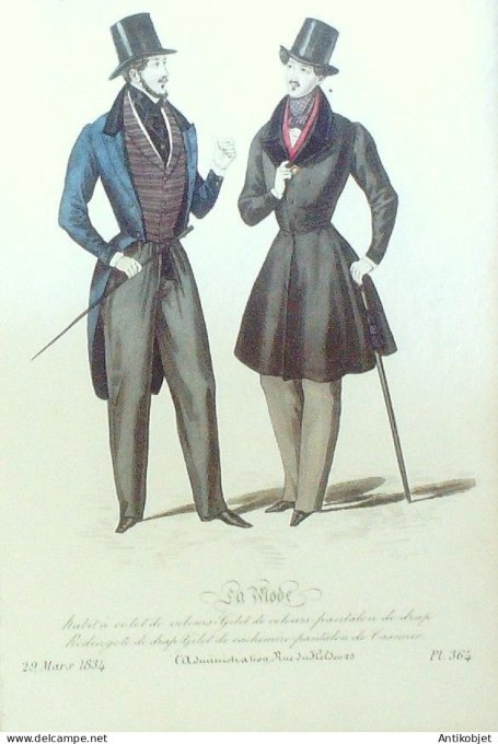 Gravure La mode 1834 # 364 (aquarelle old Fashion plate)