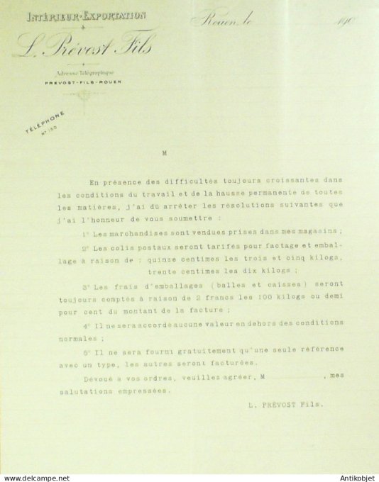 Lettre Ciale L.Prevost (Tissus imprimés) 1903 Rouen (76)