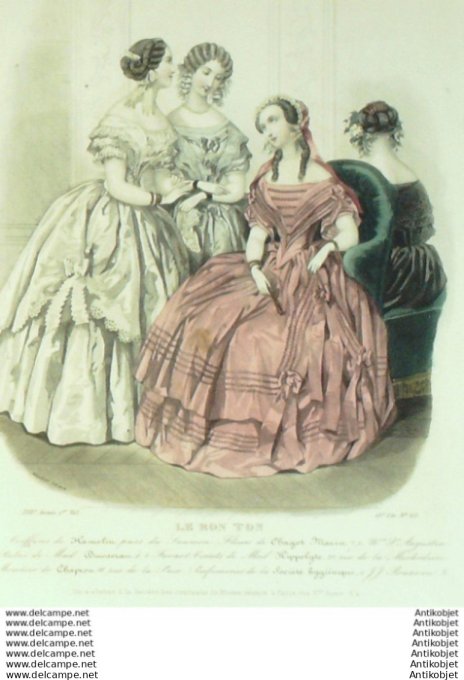 Gravure Mode Le Bon Ton 1850 17 # 25 (aquarelle old fashion plate)