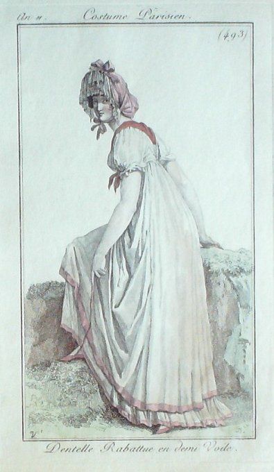 Gravure Mode Costume Parisien 1803 an 11 # 493 (eau forte old Fashion plate