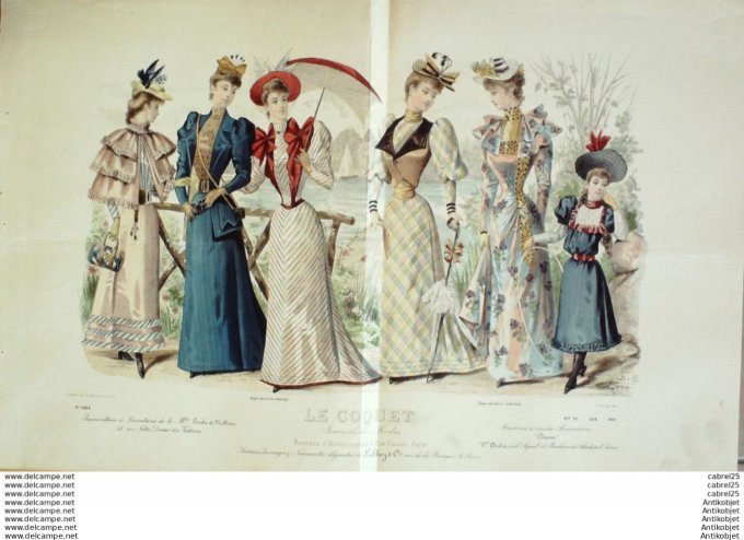 Gravure Mode Le Coquet 1892 # 31 (Old Fashion plate) Maritime