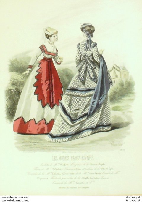 Gravure Les Modes Parisiennes 1865 #1273 Robe gros d'Italie Maison Pieffort