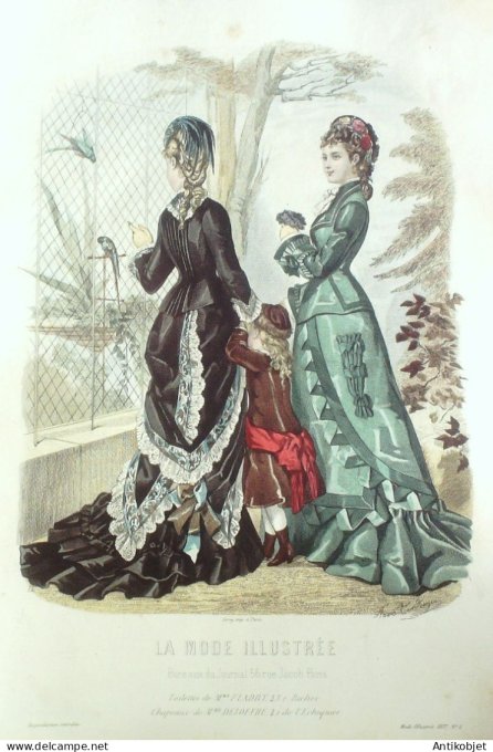 Gravure Mode illustree 1877 #  2 (Old Fashion plate)