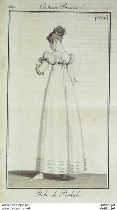 Costume Parisien 1817 # 1672 Robe garnie en crevés