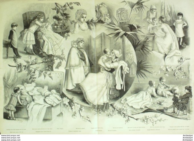 Gravure de mode La Mode illustrée (Magasins du Louvre) Layette & toilettes