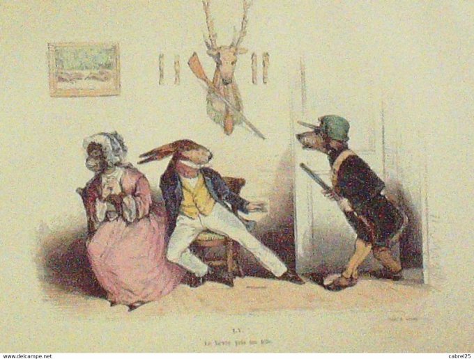 Grandville "Les Métamorphoses du jour" LV Lièvre Chien Singe 1847