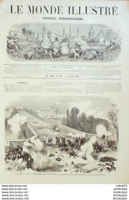 Le Monde illustré 1871 n°730 Neuilly (92) Paris Ste Genevieve Pantheon Montmartre Nanterre (92)