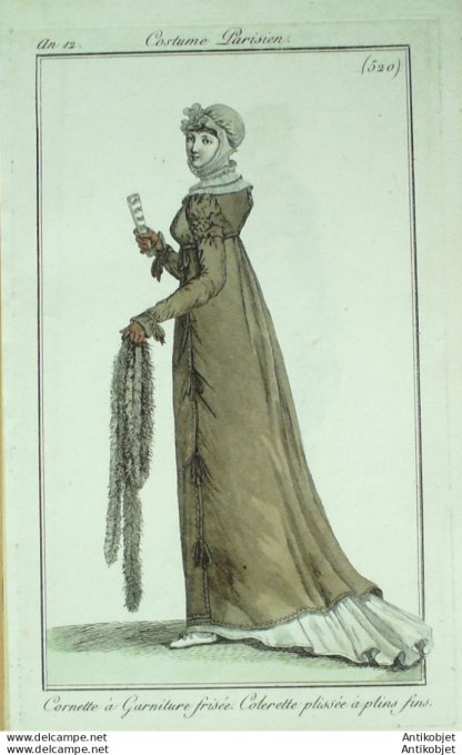 Gravure de mode Costume Parisien 1803 n° 520 (An 12) Colerette plissée colerette