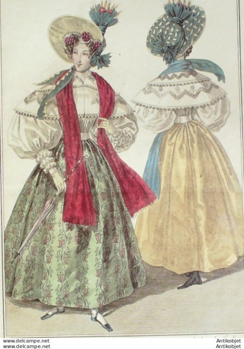 Gravure de mode Costume Parisien 1831 n°2888 Canezou mousseline Robe foulard