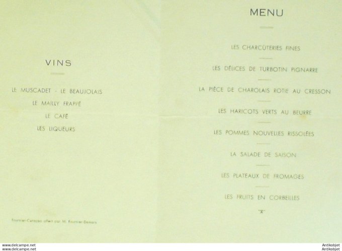 Menu banquet annuel Comité Républicain Edouard Herriot 1949