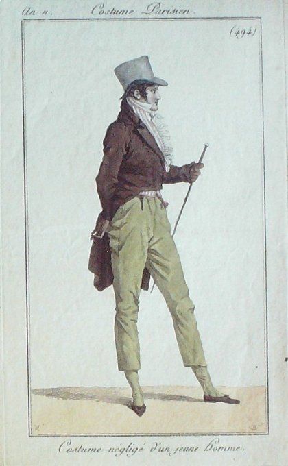 Gravure Mode Costume Parisien 1803 an 11 # 494 (eau forte old Fashion plate