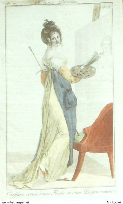 Costume Parisien 1802 an 10 # 424 (eau forte) Peignoir renversé coiffure ornée d'une flèche