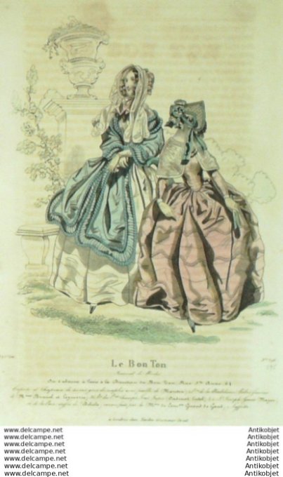 Gravure Mode Le Bon Ton 1841 # 595 (aquarelle old fashion plate)