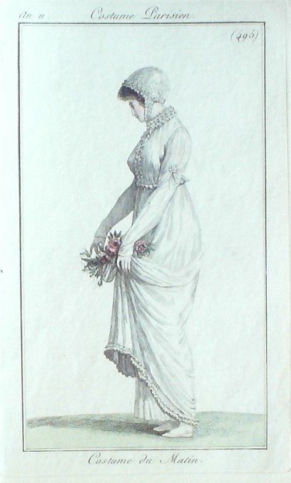Gravure Mode Costume Parisien 1803 an 11 # 495 (eau forte old Fashion plate
