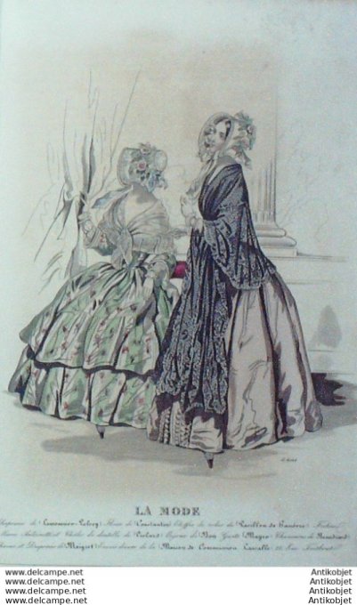 Gravure La mode 1843 # 18 (aquarelle old Fashion plate)