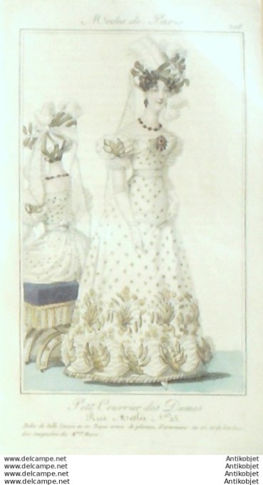 Gravure Mode Courrier des Dames 1825 #  308 (eau forte old Fashion plate)