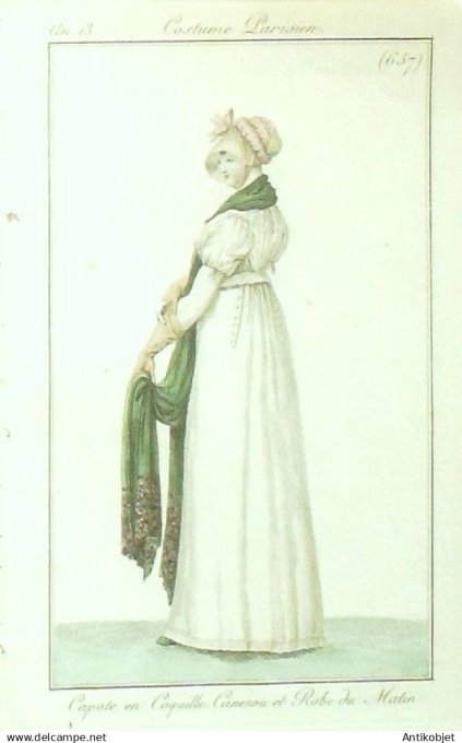 Costume Parisien 1805 an 13 # 657 (eau forte) Robe de matin capote