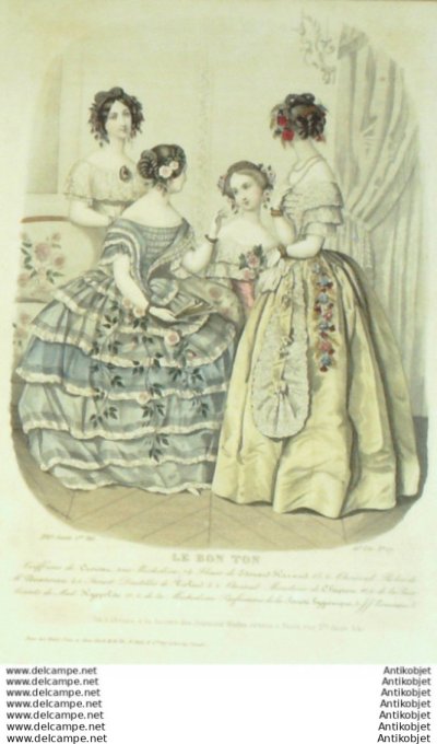 Gravure Mode Le Bon Ton 1850 17 # 17 (aquarelle old fashion plate)