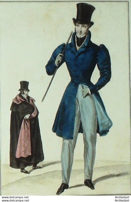 Gravure de mode Costume Parisien 1826 n°2463 Redingote de drap homme