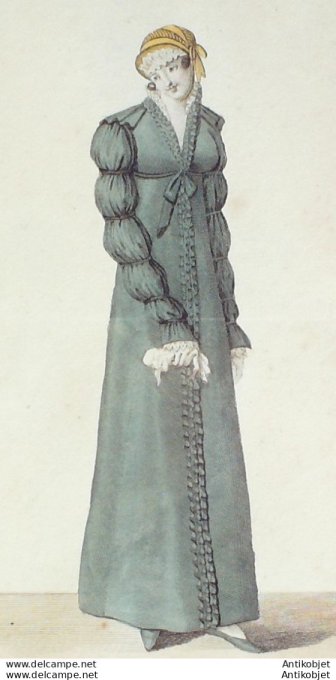 Gravure de mode Costume Parisien 1809 n°1016 Capote de velours