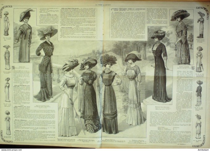 La Mode illustrée journal 1910 n° 19 Toilettes Costumes Passementerie