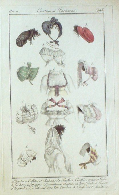 Gravure Mode Costume Parisien 1803 an 11 # 496 (eau forte old Fashion plate