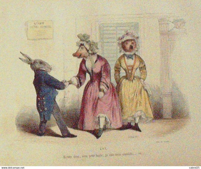 Grandville "Les Métamorphoses du jour" LVIA Lapin Chouette Cochon 1847
