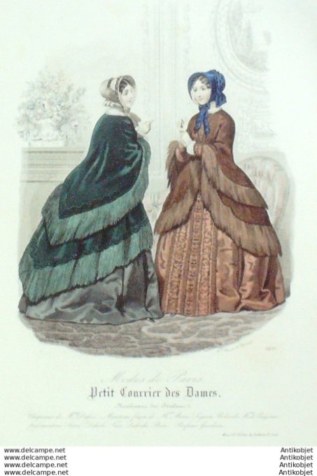 Gravure Mode Courrier des Dames 1849 # 2472 (eau forte old Fashion plate)