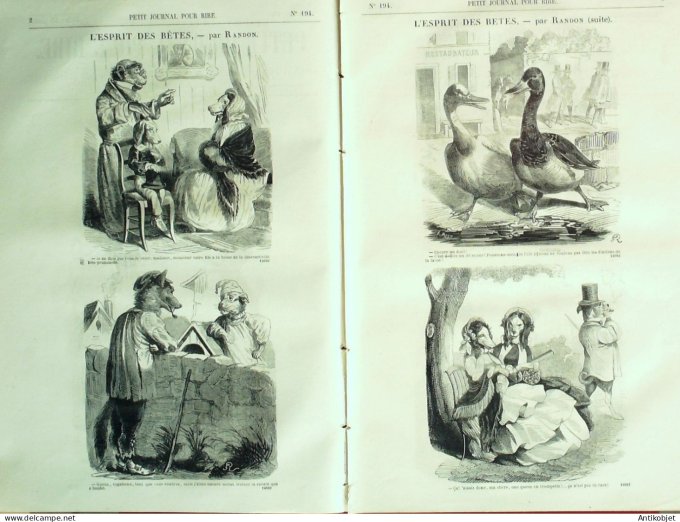 Petit journal pour Rire 1859 # 194 L'Esprit des betes Randon
