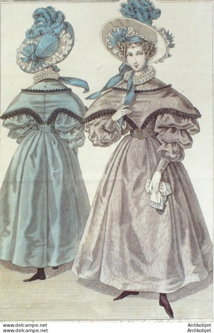 Gravure de mode Costume Parisien 1831 n°2889 Robe de moire à Pélerine