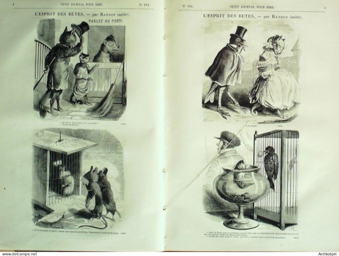 Petit journal pour Rire 1859 # 194 L'Esprit des betes Randon