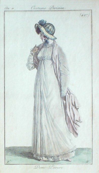 Gravure Mode Costume Parisien 1803 an 11 # 497 (eau forte old Fashion plate