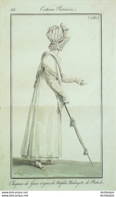 Gravure de mode Costume Parisien 1815 n°1480 Redingote de perkale