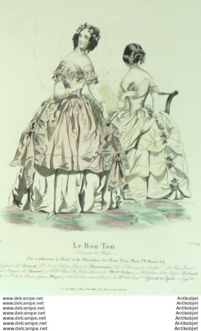 Gravure Mode Le Bon Ton 1841 # 579 (aquarelle old fashion plate)