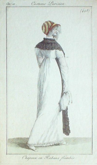 Gravure Mode Costume Parisien 1803 an 11 # 498 (eau forte old Fashion plate