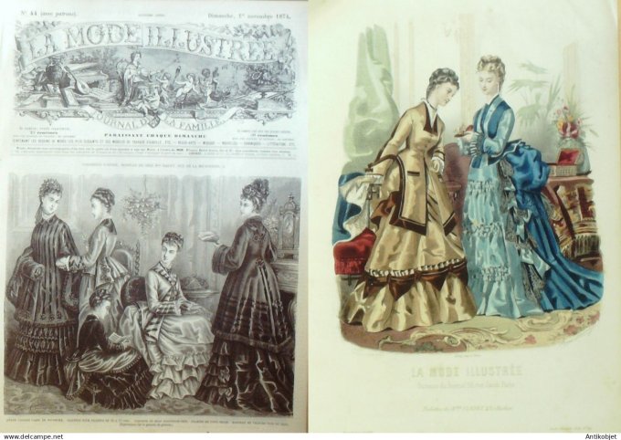 La Mode illustrée journal + gravure associée 1874 # 44