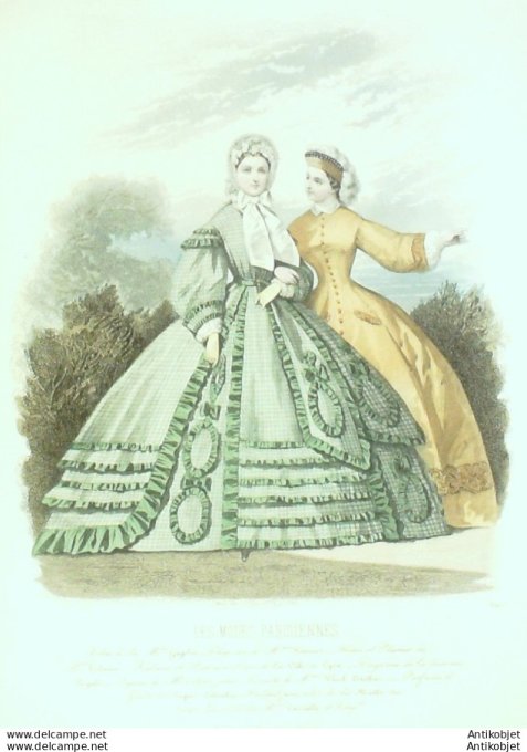 Gravure Les Modes Parisiennes 1862 #1003 Robe vichy Maison Gagelin