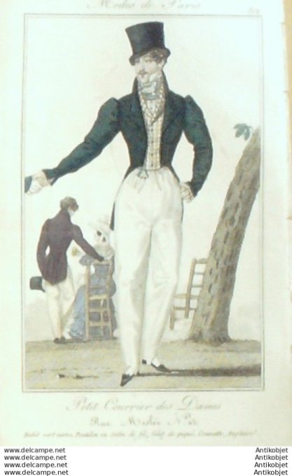 Gravure Mode Courrier des Dames 1825 #  312 (eau forte old Fashion plate)
