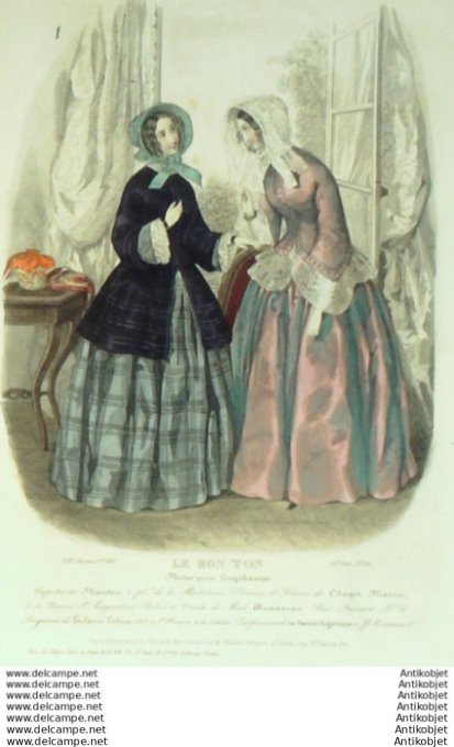 Gravure Mode Le Bon Ton 1850 17 # 20 (aquarelle old fashion plate)