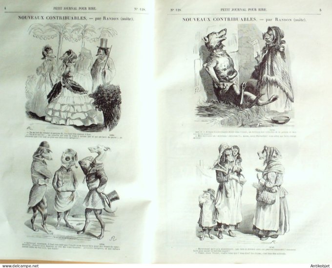 Petit journal pour Rire 1858 # 128 Les Animaux de Societe Monta