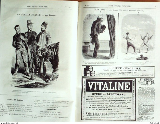 Petit journal pour Rire 1858 # 128 Les Animaux de Societe Monta