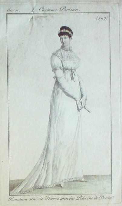 Gravure Mode Costume Parisien 1803 an 11 # 499 (eau forte old Fashion plate