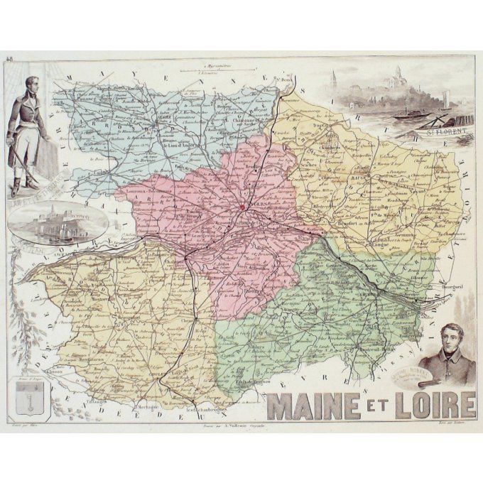 Carte Indre (49) Angers Graveur Villerey 1871