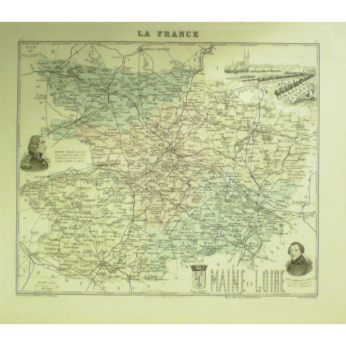Carte Maine Et Loire (49) Angers Graveur Lecoq Waltner Barbier 1868