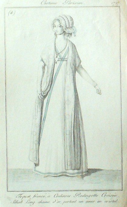 Gravure Mode Costume Parisien 1797 an  5 #   4 (eau forte old Fashion plate