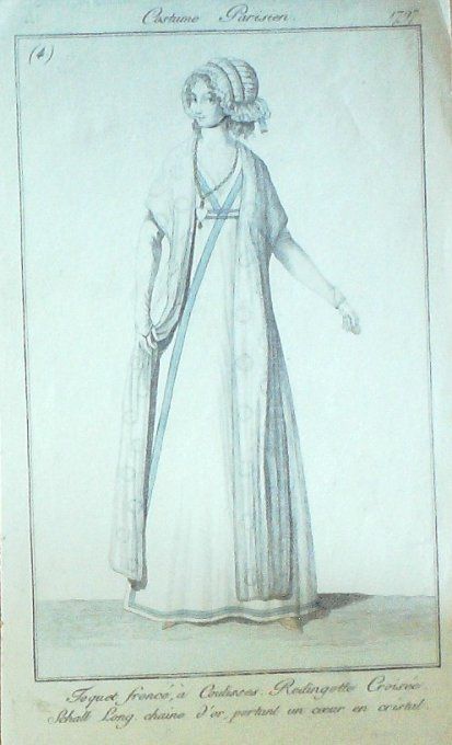 Gravure Mode Costume Parisien 1797 an  5 #   4 (eau forte old Fashion plate